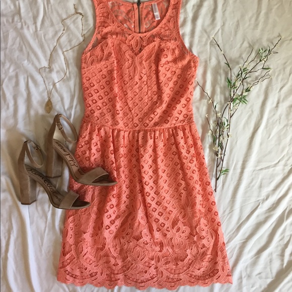 Xhilaration Dresses & Skirts - Coral/Peach Lace Crochet Sun Dress